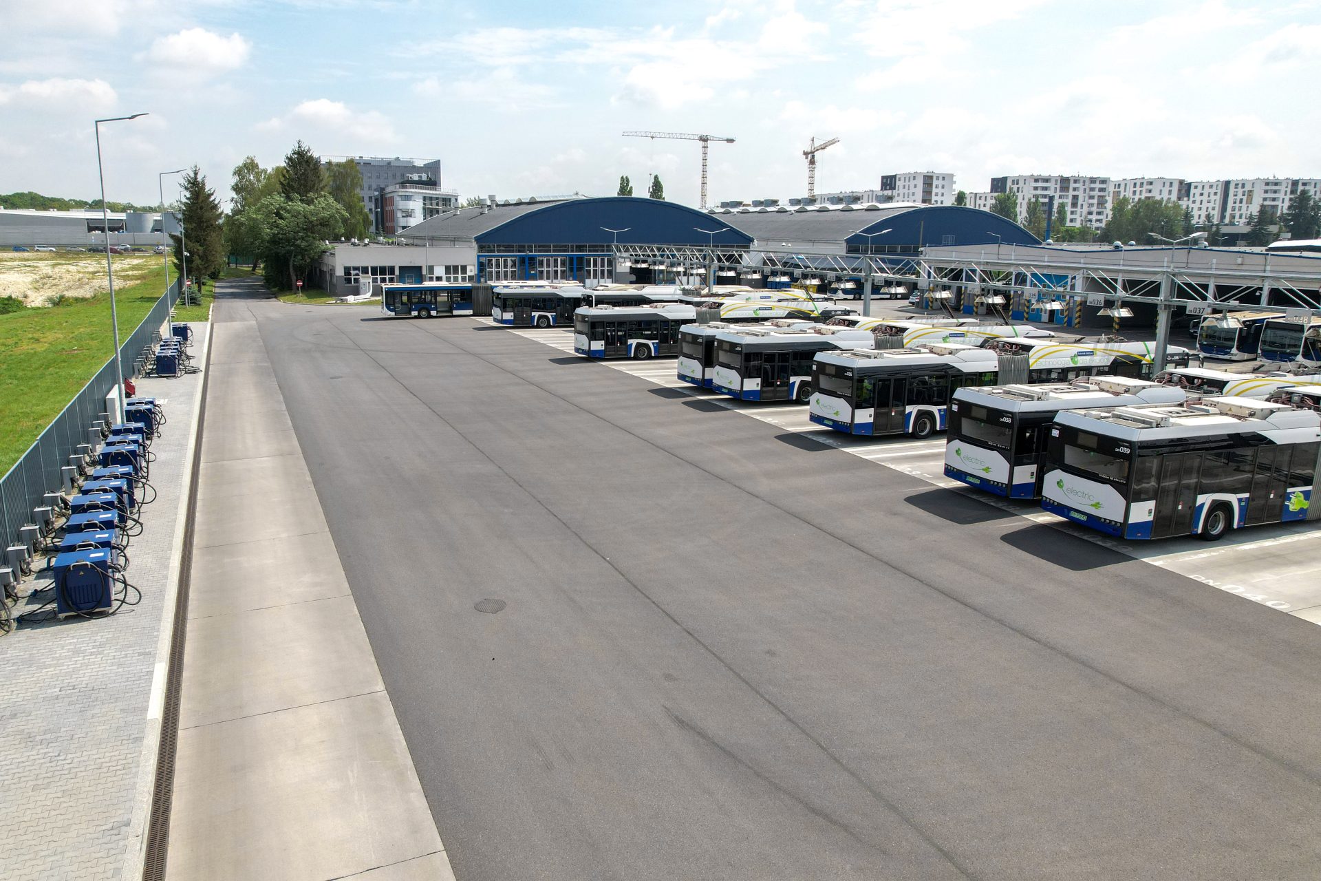 Ekoenergetyka chargers line the bus lot of MPK Krakow's bus depot.