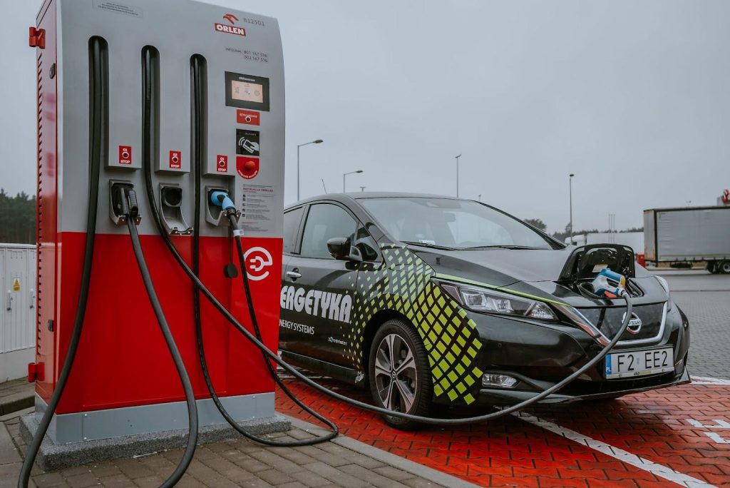 Electric Nissan Leaf charging with Ekoenergetyka charger on Orlen station